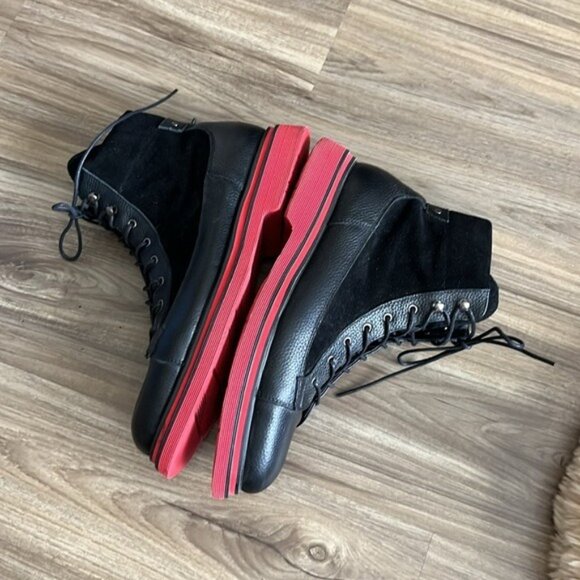 MeMarc Nolan Aiden Black Leather Combat Boots Red Sole Lace Up Suede Hike Active main image 5